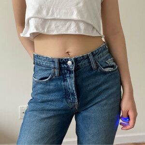 Zara straight leg blue denim jeans, raw hem